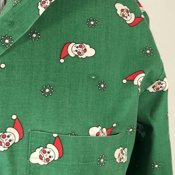 Vintage '90s Womens Christmas Button-Up Shirt Green Santa Print Slim Fit Size 8 - Picture 2 of 7